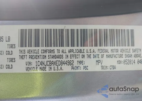 2014 Jeep Compass Sport from USA, damaged, VIN 1C4NJCBAXED844962